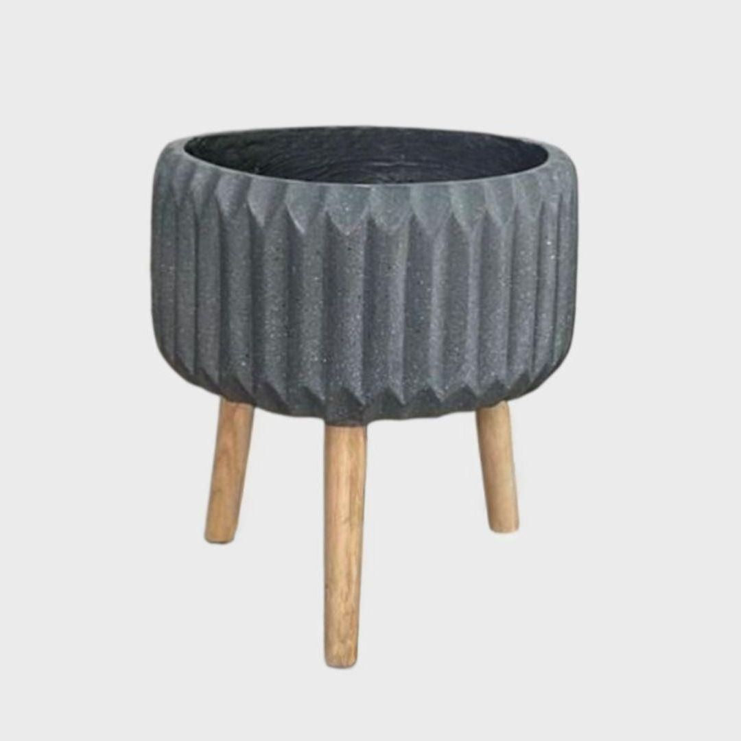 PLANTER GREY WITH WOODEN LEGS - FBG0023| FBG0024