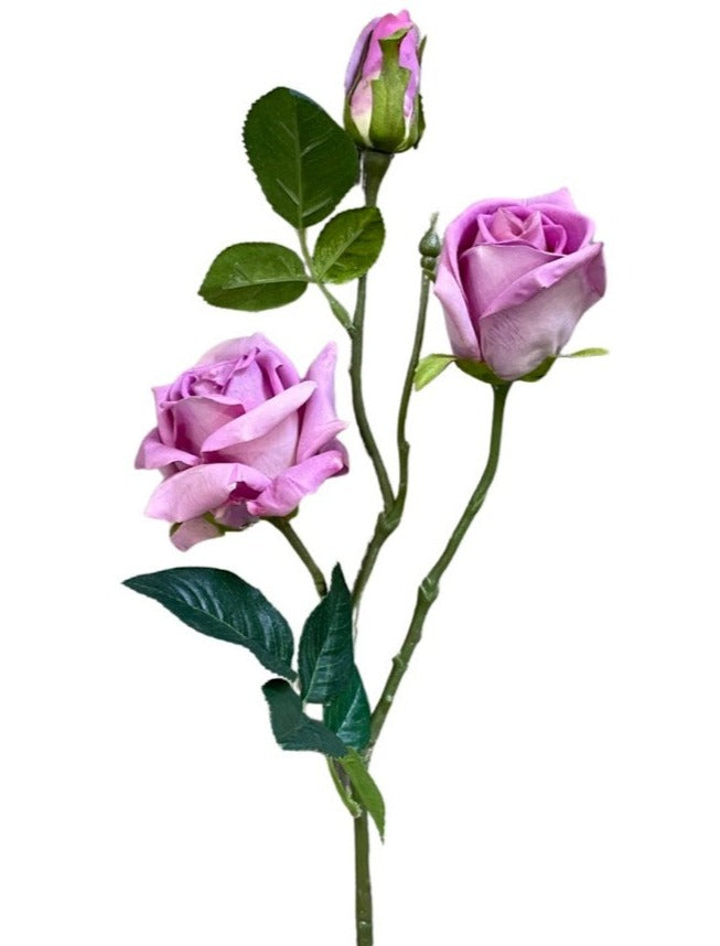 Real touch Artificial Open Rose with 3 stems - Lilac (Height: 75cm)